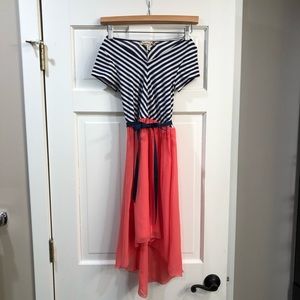 Speechless V-Neck Striped Top & Coral Dress